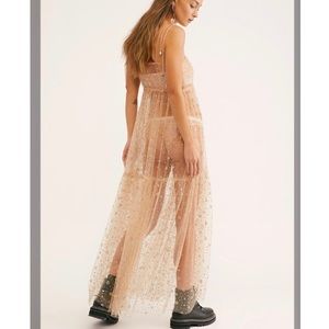 FP One Free People Estella Gold Glitter Maxi Slip Dress